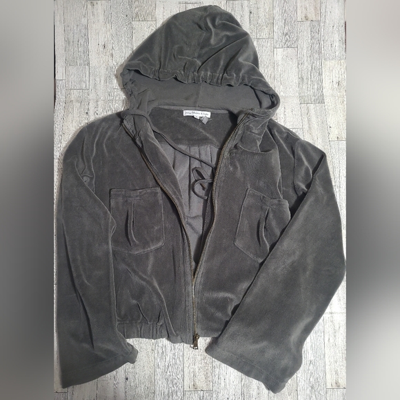 *Young, Fabulous and Broke gray velour cropped hoodie, full zip, size Sma… - Picture 10 of 11